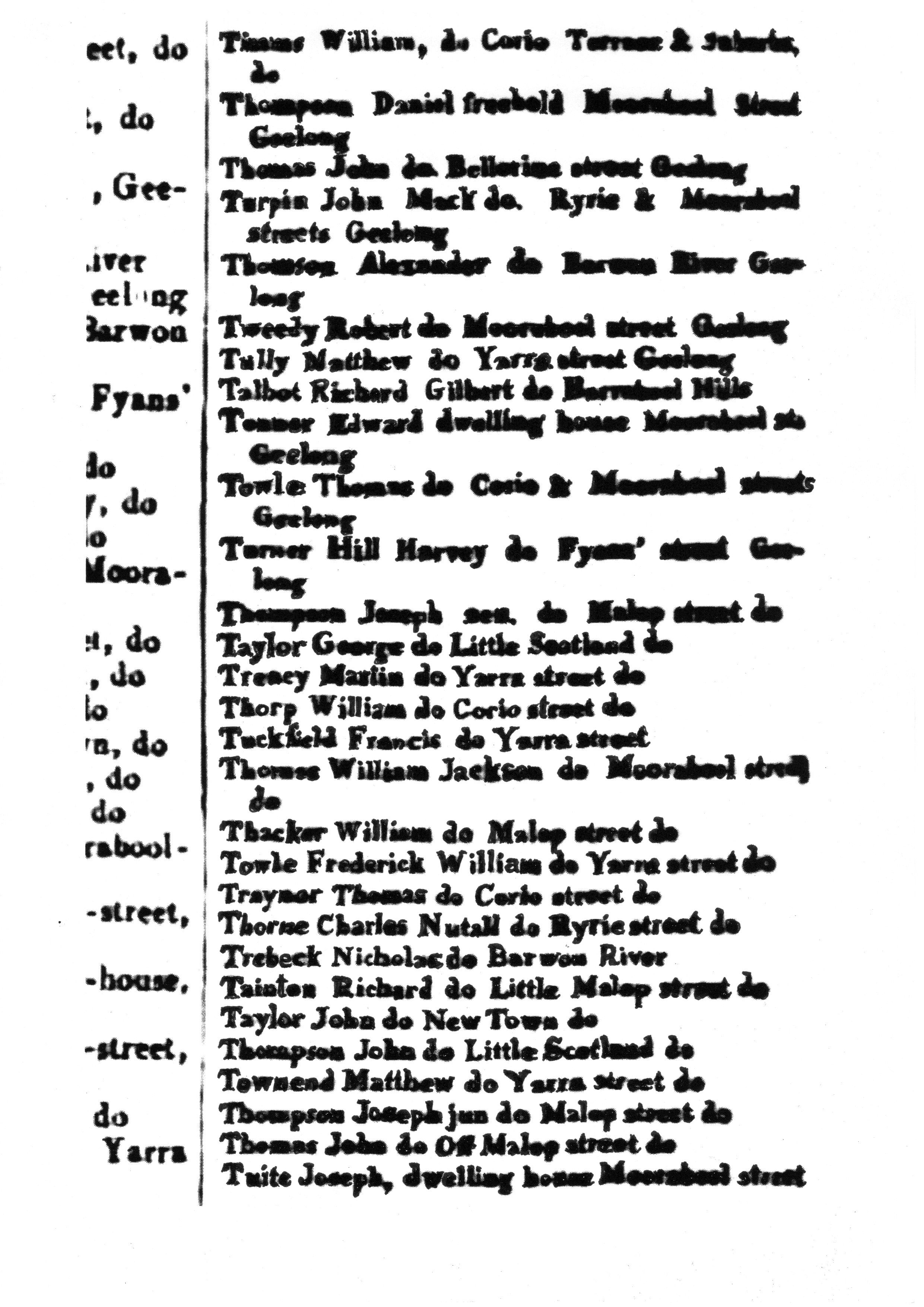 [1850 Electoral Roll of Geelong]